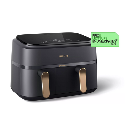 Airfryer PHILIPS NA352/00 Friteuse sans huile double panier Noir/Doré, Série 3000 9L (3+6L)