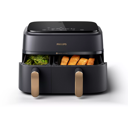Airfryer PHILIPS NA352/00 Friteuse sans huile double panier Noir/Doré, Série 3000 9L (3+6L)