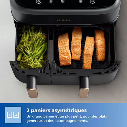 Airfryer PHILIPS NA352/00 Friteuse sans huile double panier Noir/Doré, Série 3000 9L (3+6L)